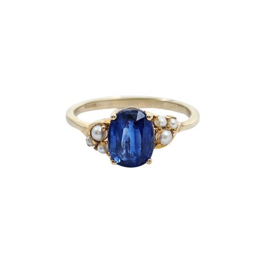 9ct Yellow Gold Nilamani & pearl Ring