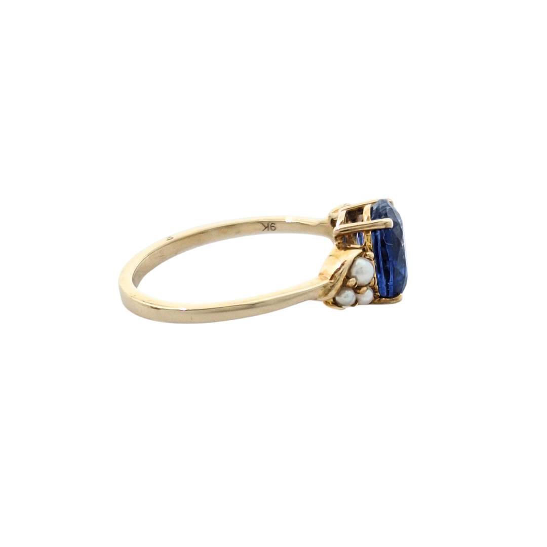 9ct Yellow Gold Nilamani & pearl Ring