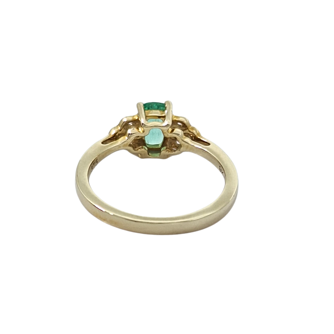 9ct Yellow Gold Colombian Emerald & Zircon Ring 0.60ct