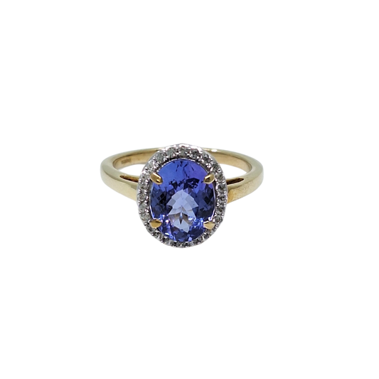 9ct Yellow Gold Tanzanite & Zircon Halo Ring 2.10ct