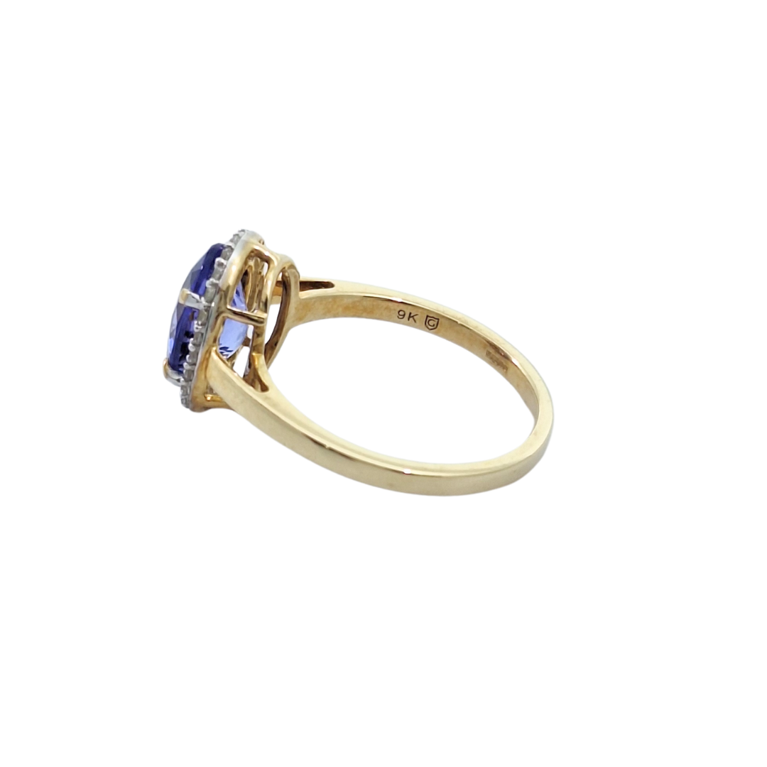 9ct Yellow Gold Tanzanite & Zircon Halo Ring 2.10ct