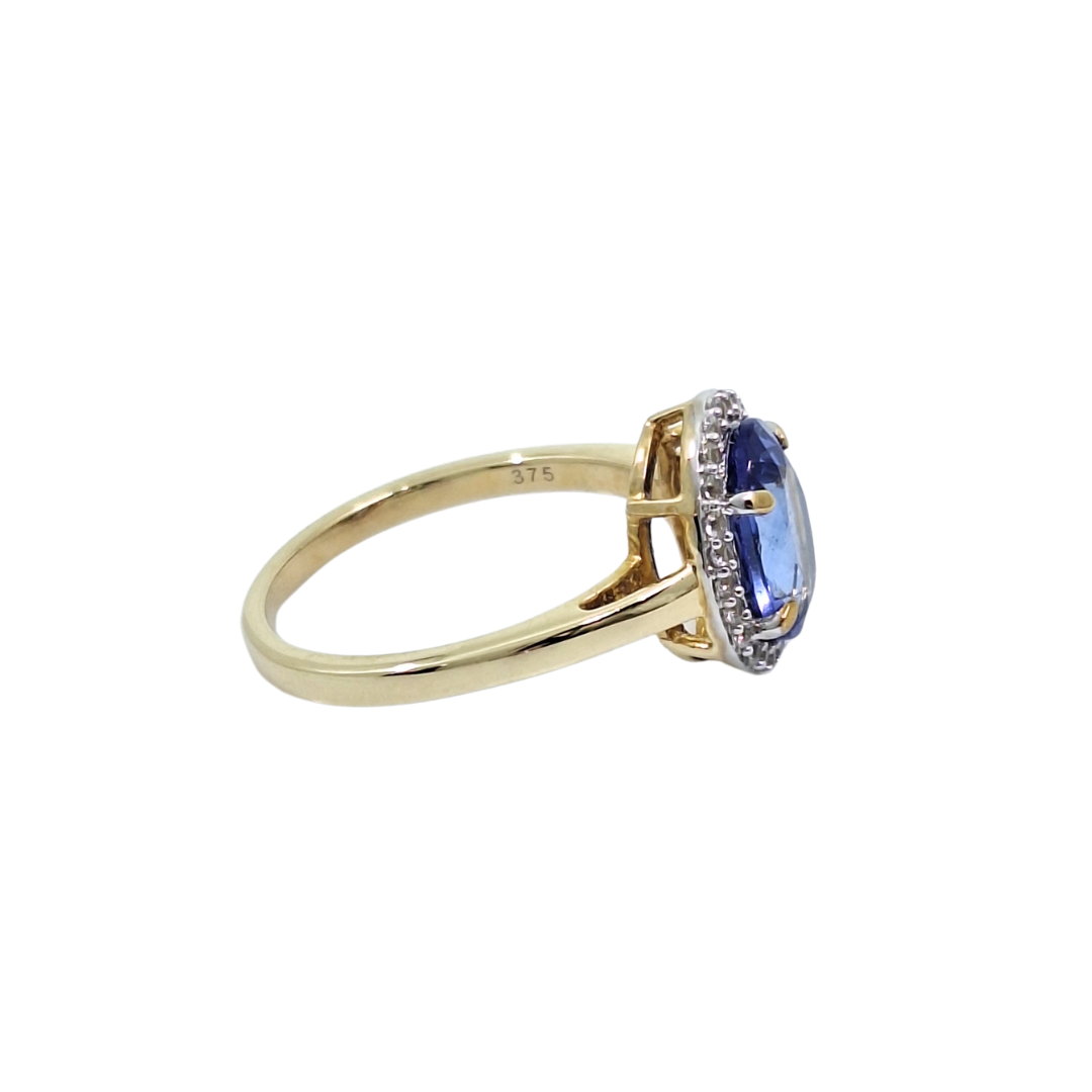9ct Yellow Gold Tanzanite & Zircon Halo Ring 2.10ct