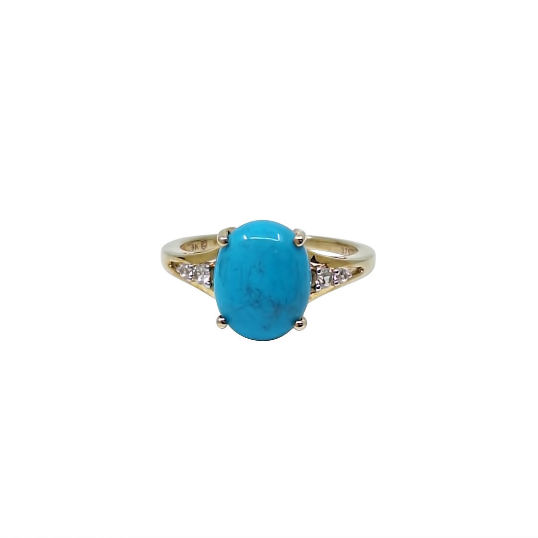 9ct Yellow Gold Turquoise & Zircon Ring 2.15ct