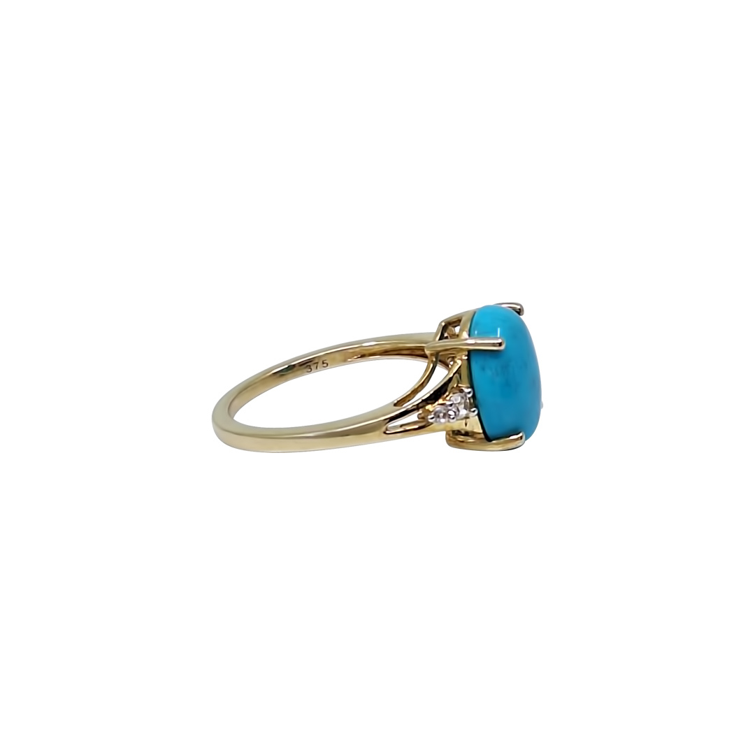 9ct Yellow Gold Turquoise & Zircon Ring 2.15ct