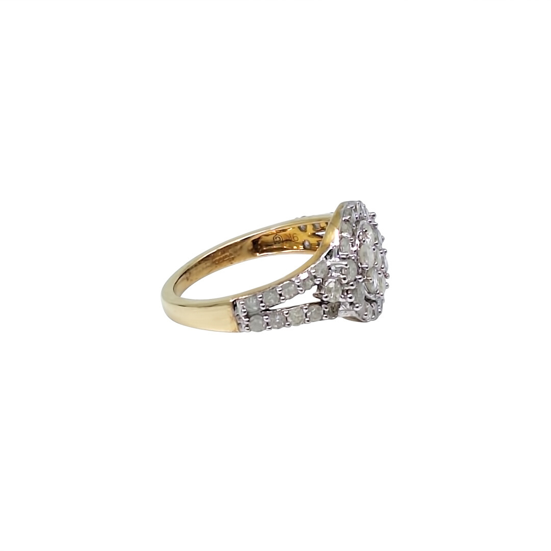 9ct Yellow Gold Diamond Cluster Ring 1.00ct