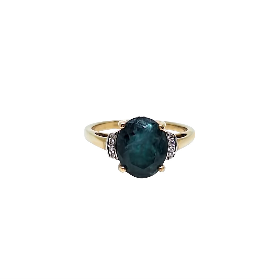 9ct Yellow Gold Grandidierite & Zircon Ring 2.65ct