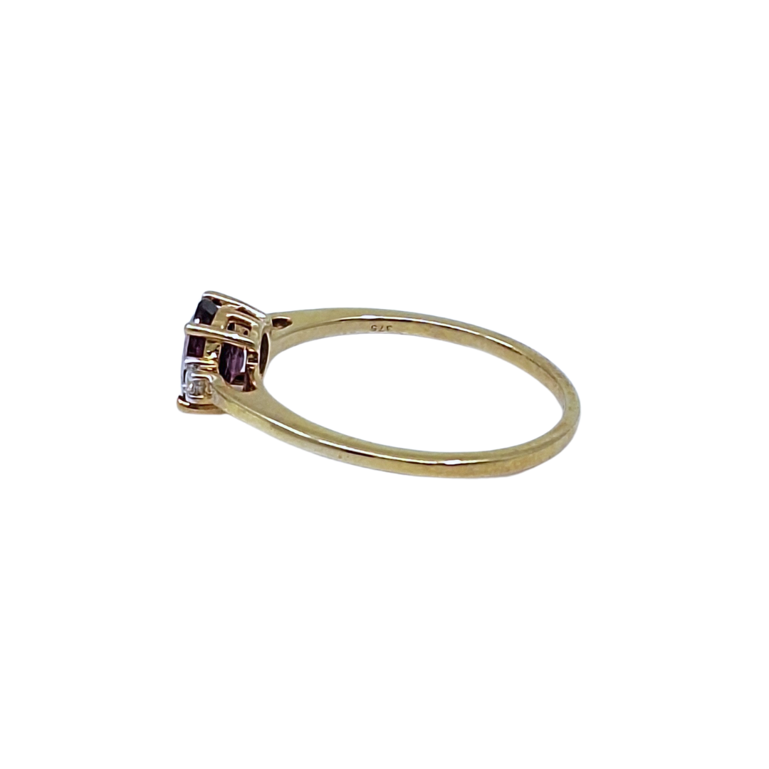 9ct Yellow Gold Comeria Garnet & Zircon Three Stone Ring 1.20ct