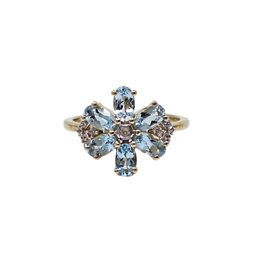 9ct Yellow Gold Aquamarine & Zircon Ring 1.30ct