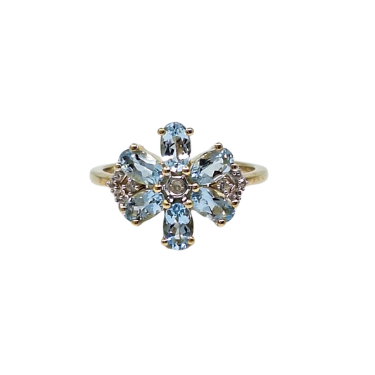 9ct Yellow Gold Aquamarine & Zircon Ring 1.30ct