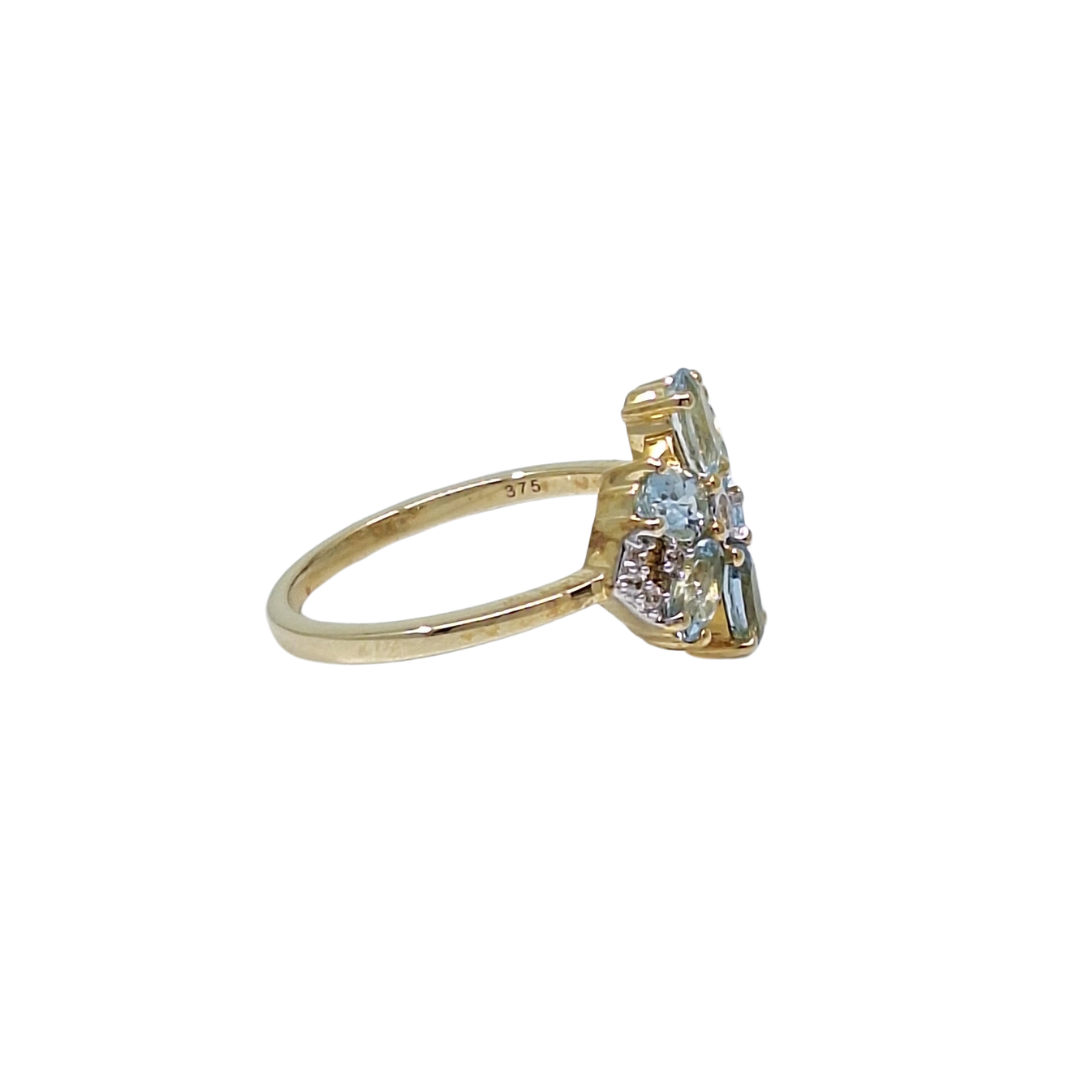 9ct Yellow Gold Aquamarine & Zircon Ring 1.30ct