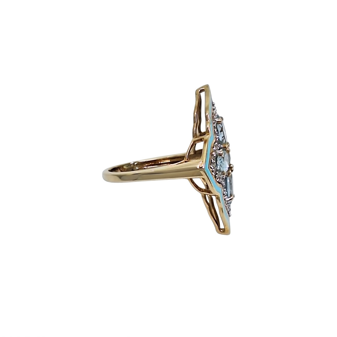 9ct Yellow Gold Aquamarine & Zircon Cocktail Ring 1.80ct