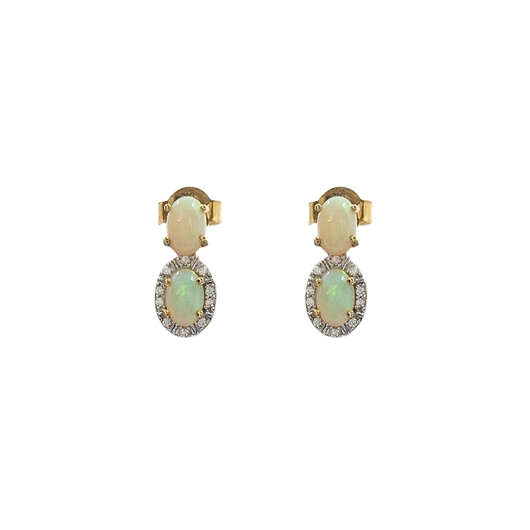 9ct Yellow Gold Opal & Zircon Earrings 1.35ct