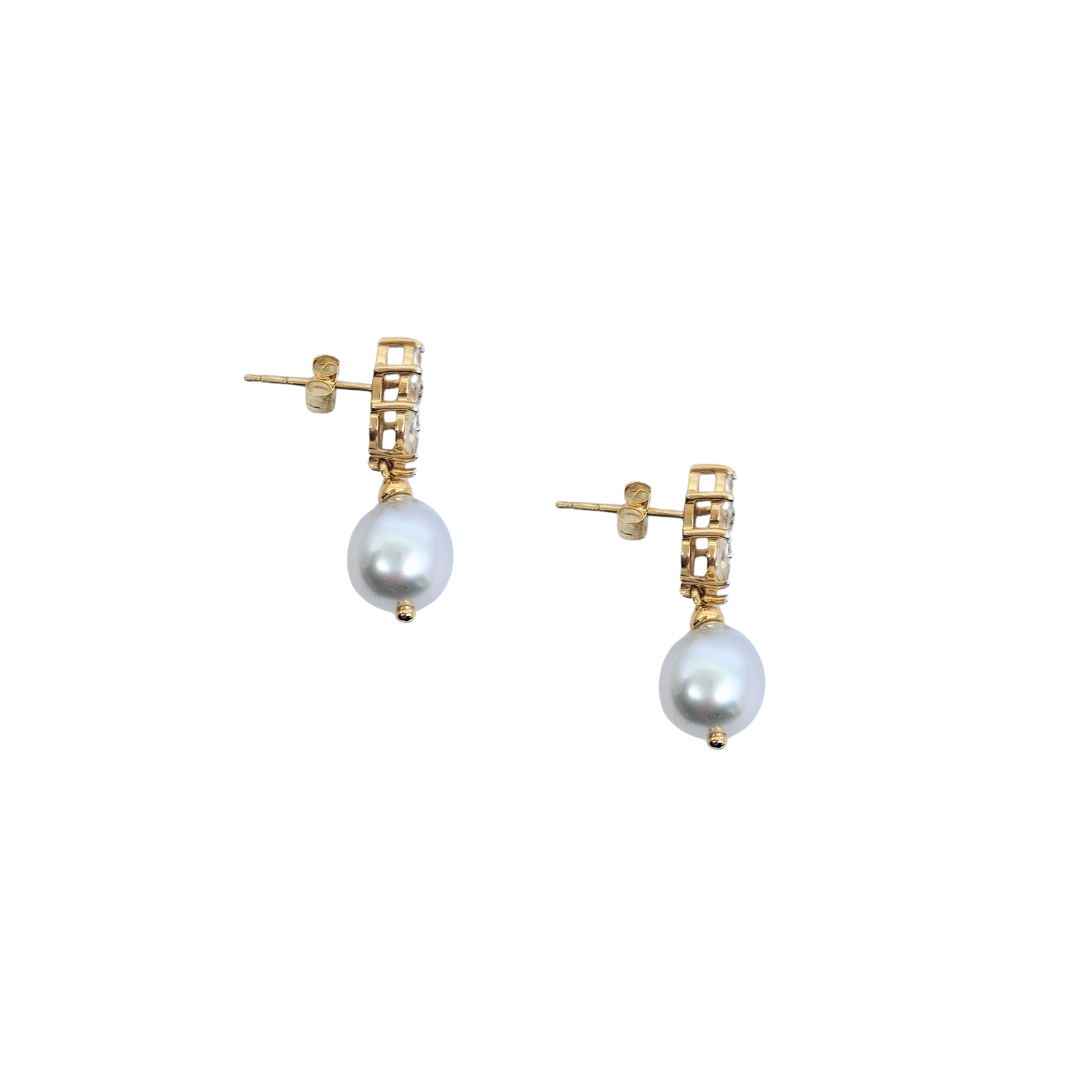 9ct Yellow Gold Pearl & Zircon Drop Earrings