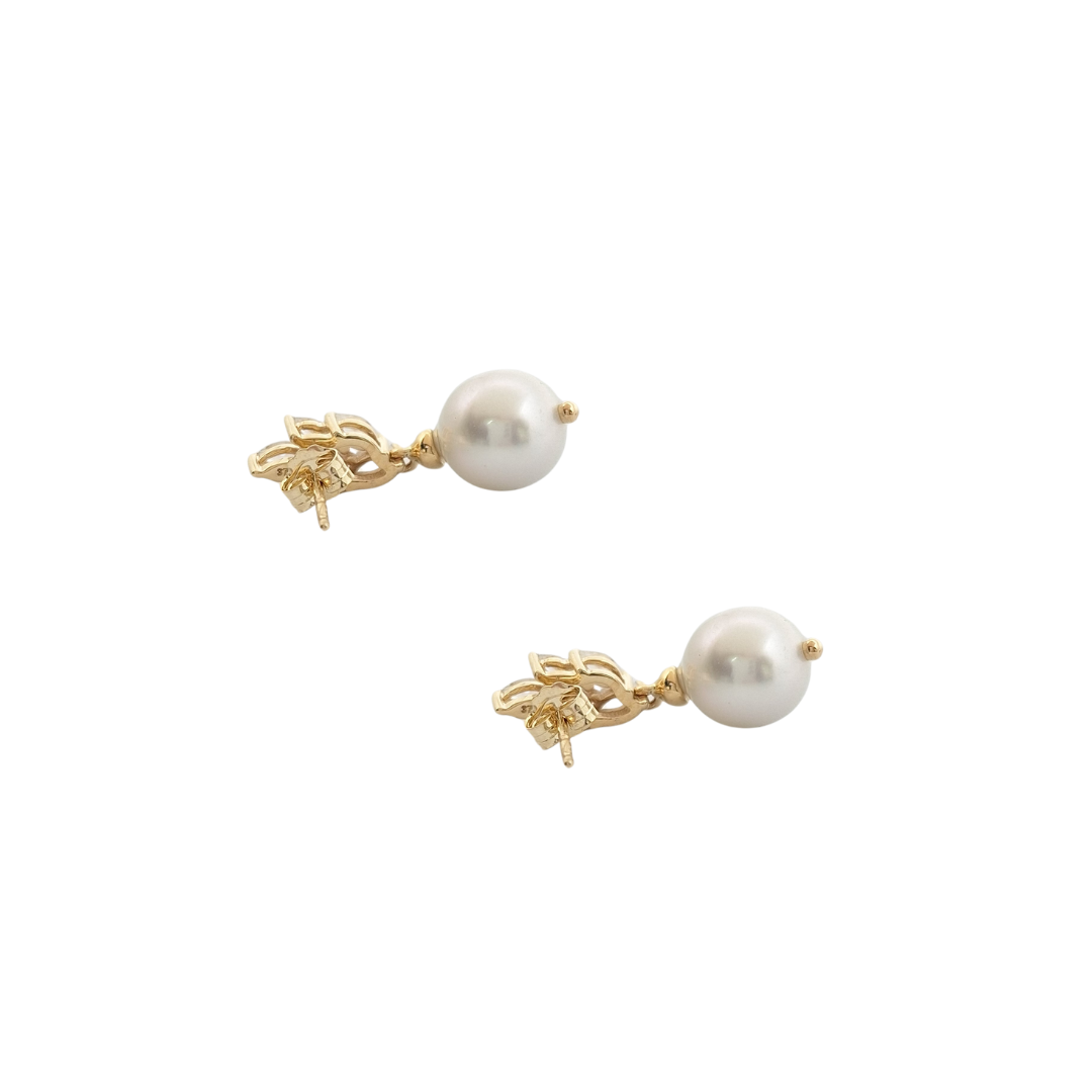 9ct Yellow Gold Pearl & Zircon Drop Earrings