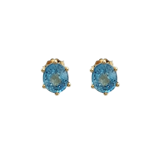9ct Yellow Gold Ratanakiri Blue Zircon Earrings
