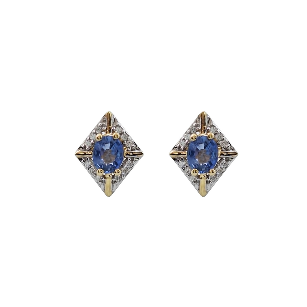 9ct Yellow Gold Ceylon Sapphire & Zircon Earrings 1.05ct