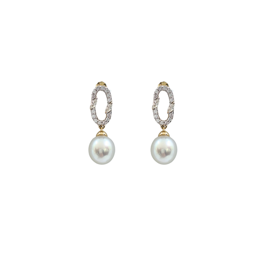 9ct Yellow Gold Cultured Pearl & Zircon Drop Earrings