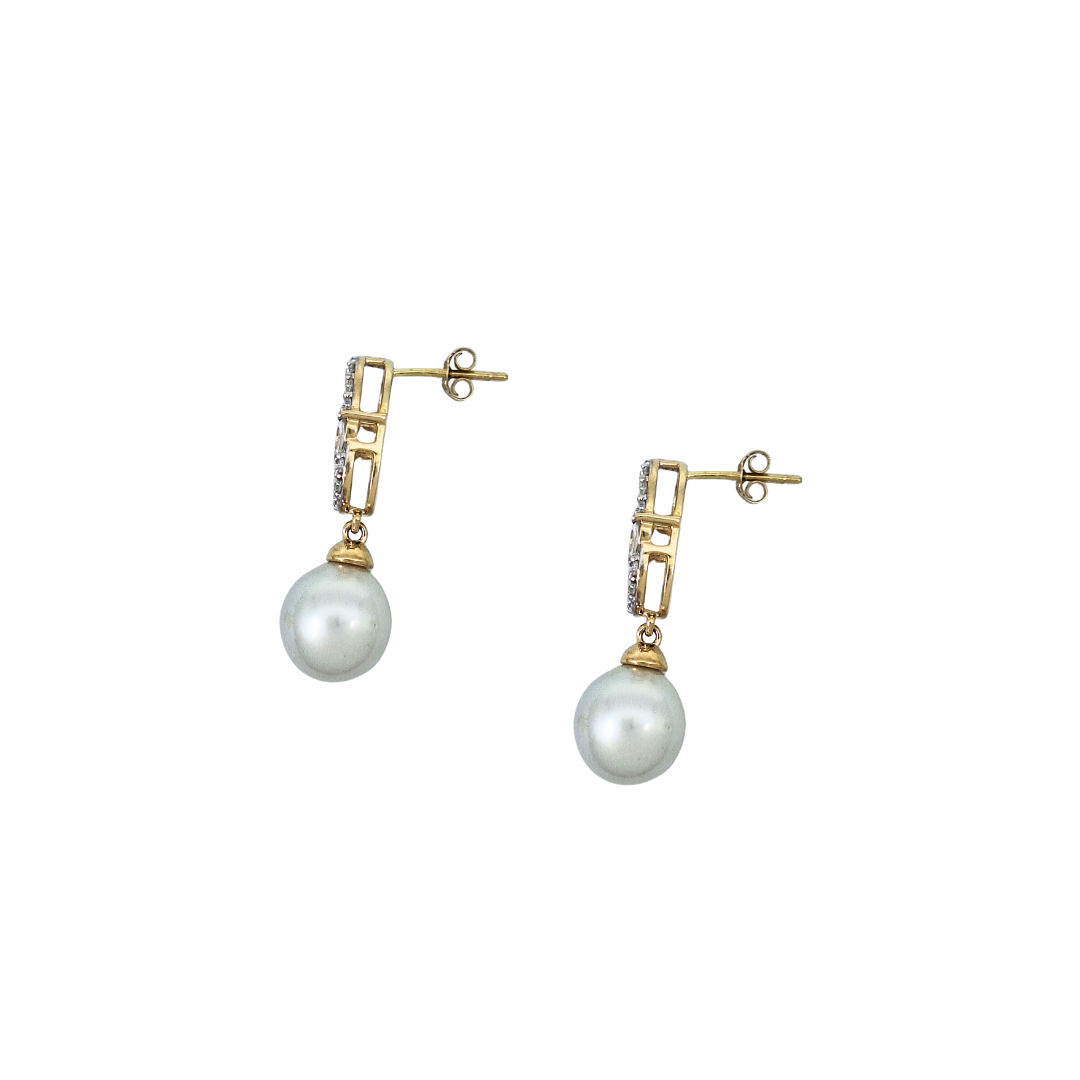 9ct Yellow Gold Cultured Pearl & Zircon Drop Earrings