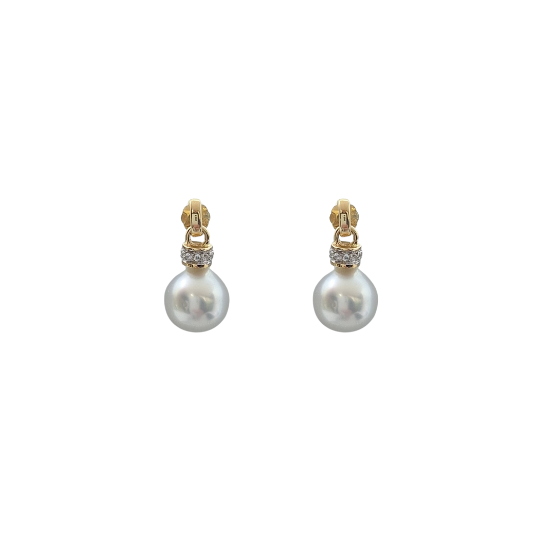 9ct Yellow Gold Cultured Pearl & Zircon Drop Earrings