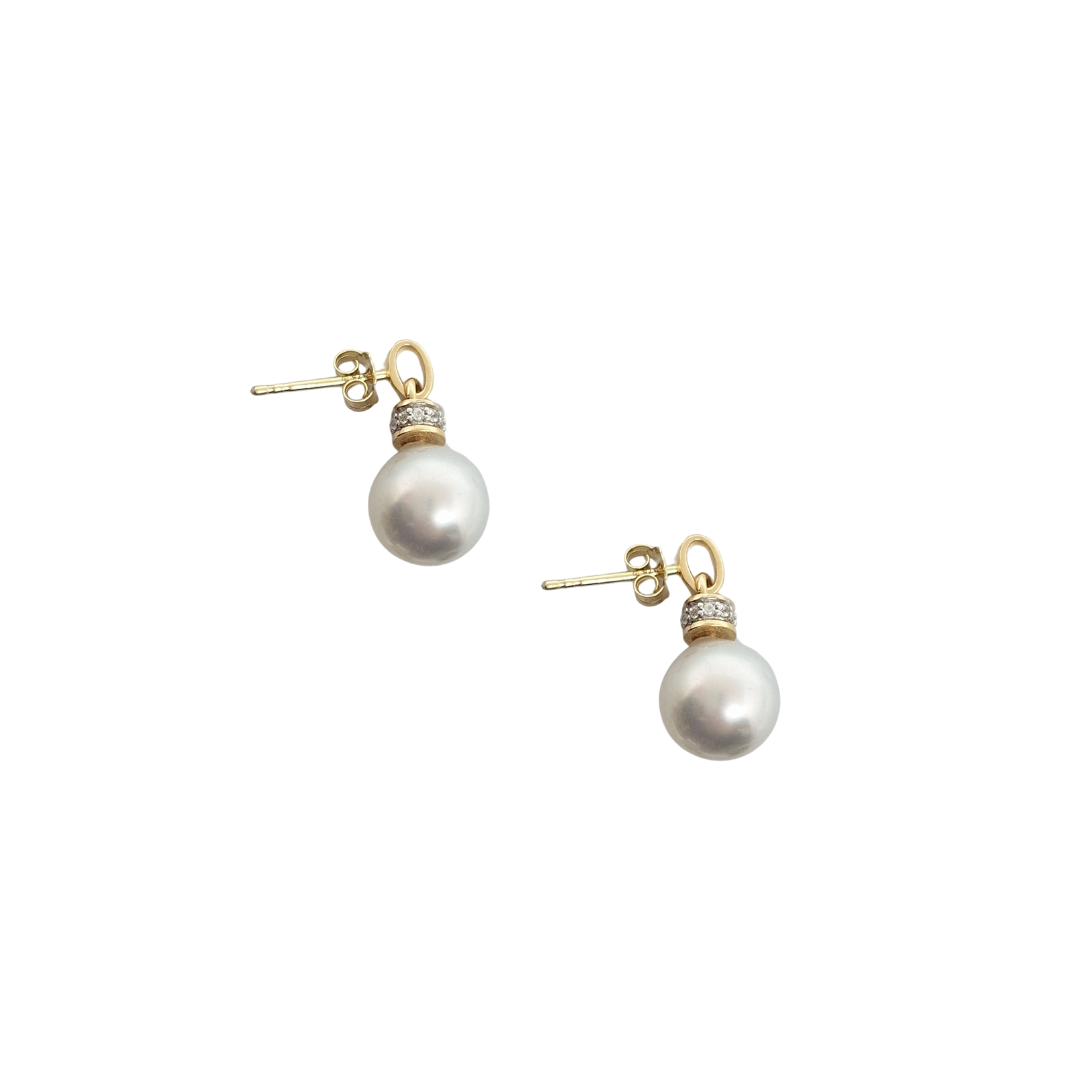 9ct Yellow Gold Cultured Pearl & Zircon Drop Earrings
