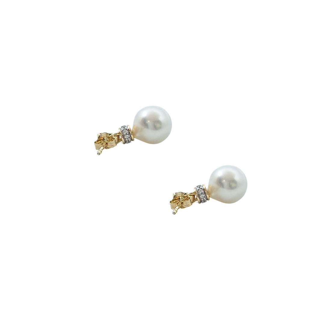 9ct Yellow Gold Cultured Pearl & Zircon Drop Earrings