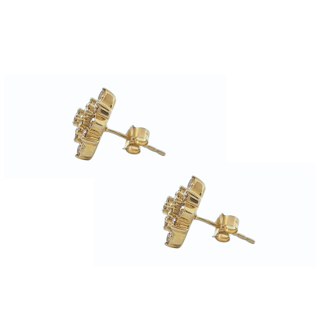 9ct Yellow Gold Champagne Diamond Cluster Earrings 1ct