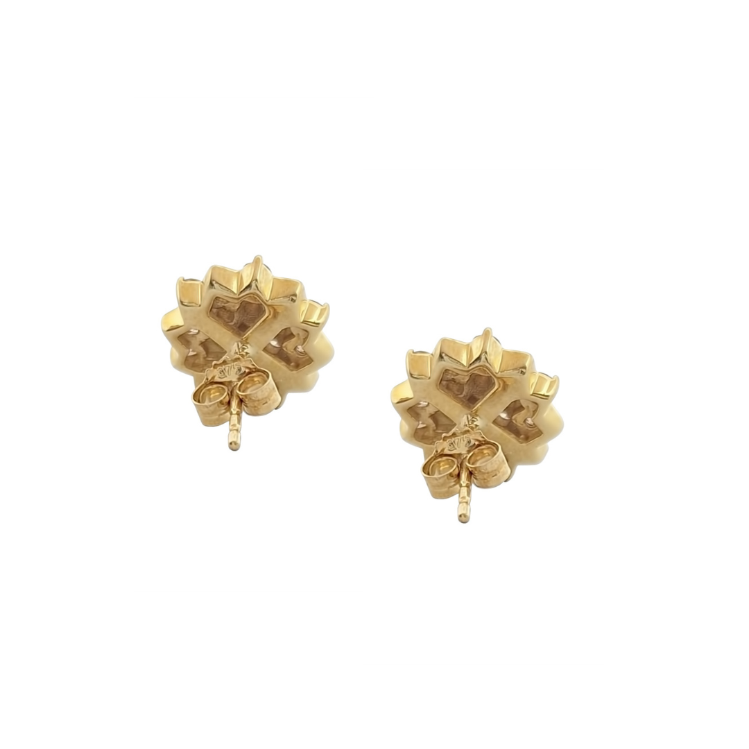 9ct Yellow Gold Champagne Diamond Cluster Earrings 1ct