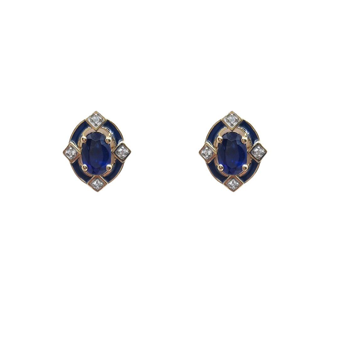 9ct Yellow Gold Nilamani & Zircon Stud Earrings 2.20ct