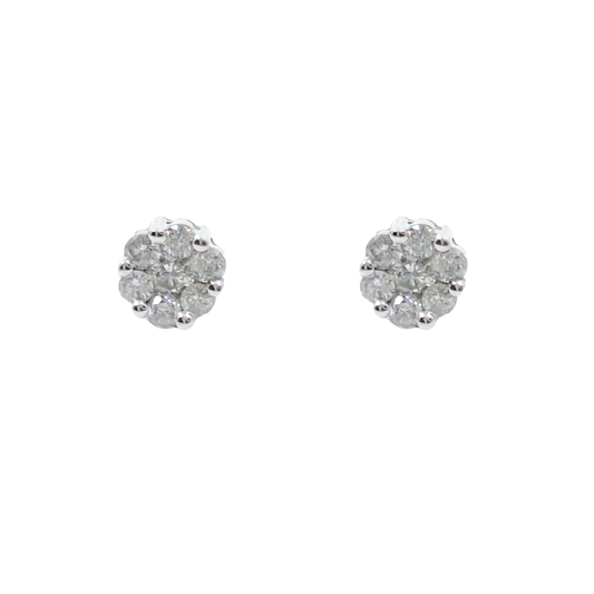 9ct White Gold Diamond Cluster Earring 1ct