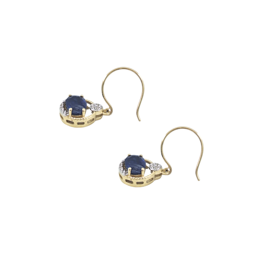9ct Yellow Gold Nilamani & Zircon Drop Earrings 2.23ct