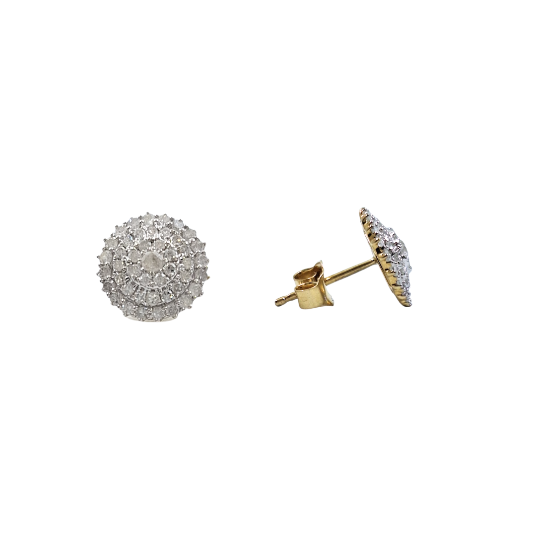 9ct Yellow Gold Diamond Cluster Earrings 0.75ct