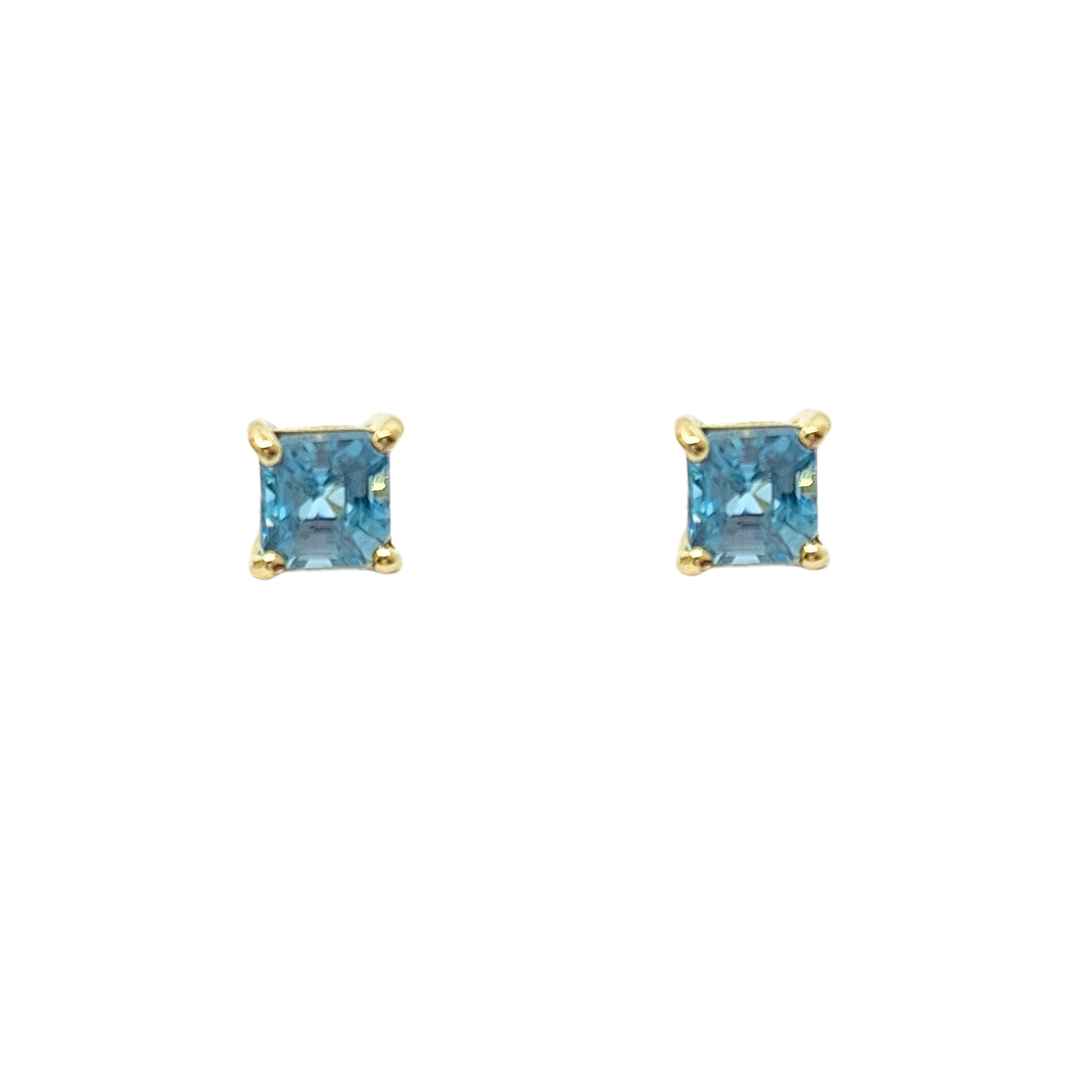9ct Yellow Gold Blue Zircon Stud Earrings 2.18ct