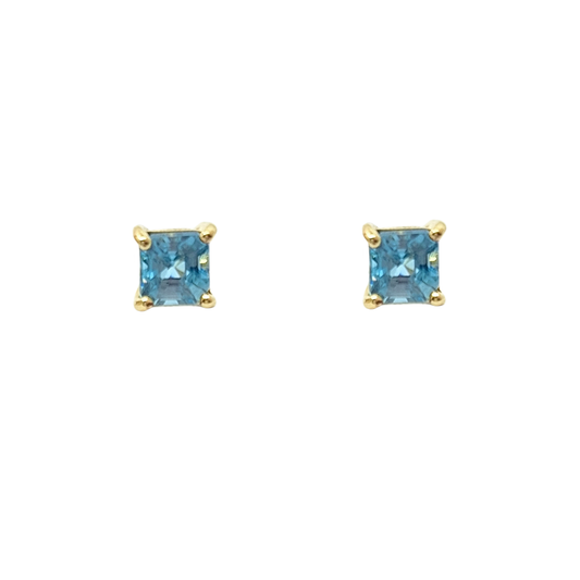9ct Yellow Gold Blue Zircon Stud Earrings 2.18ct