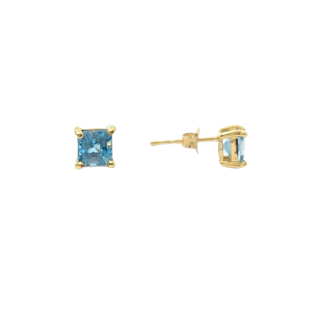 9ct Yellow Gold Blue Zircon Stud Earrings 2.18ct