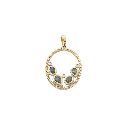 9ct Yellow Gold Australian Sapphire & Diamond Pendant 1.40ct