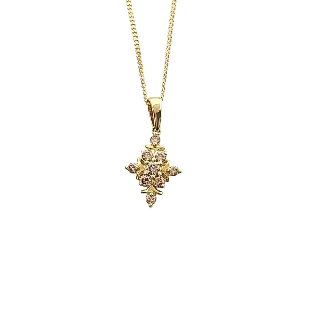 9ct Yellow Gold Champagne Diamond Cluster pendant  0.33ct