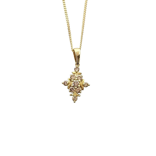 9ct Yellow Gold Champagne Diamond Cluster pendant  0.33ct