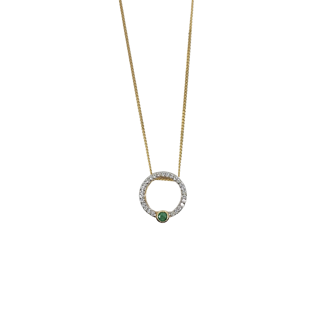 9ct Yellow Gold Emerald & Zircon Pendant 0.25ct