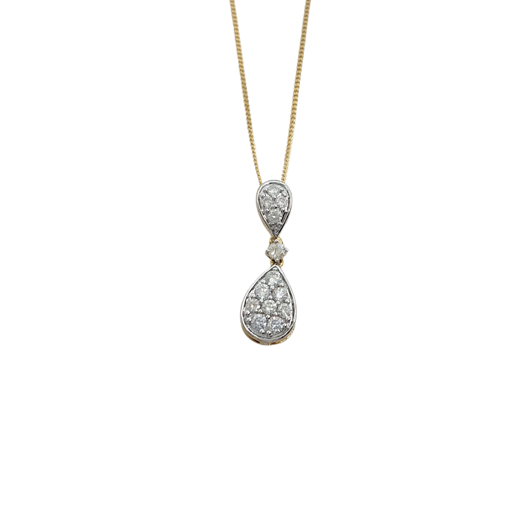 9ct Yellow Gold Teardrop Diamond Cluster Pendant 0.50ct