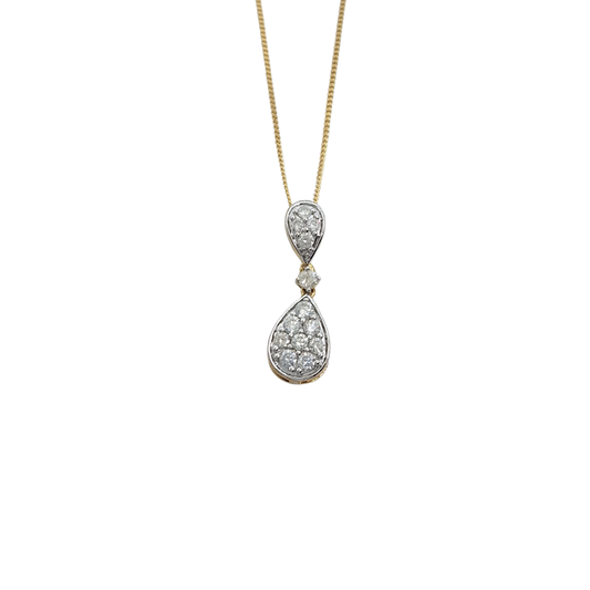 9ct Yellow Gold Teardrop Diamond Cluster Pendant 0.50ct
