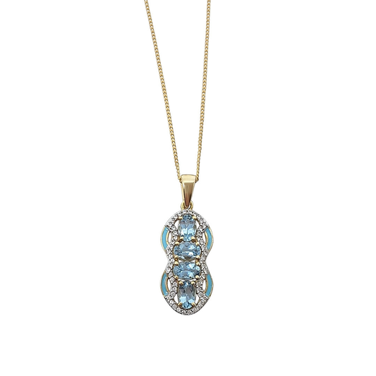 9ct Yellow Gold Aquamarine & Zircon Pendant 1.85ct
