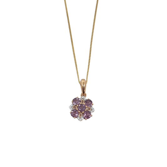 9ct Yellow Gold Purple Spinel & Zircon Cluster Pendant 1.20ct