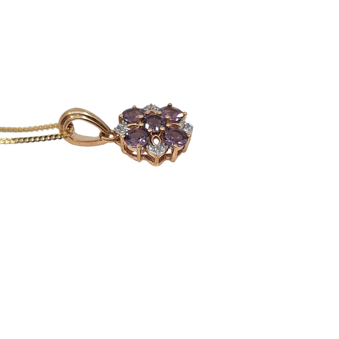 9ct Yellow Gold Purple Spinel & Zircon Cluster Pendant 1.20ct