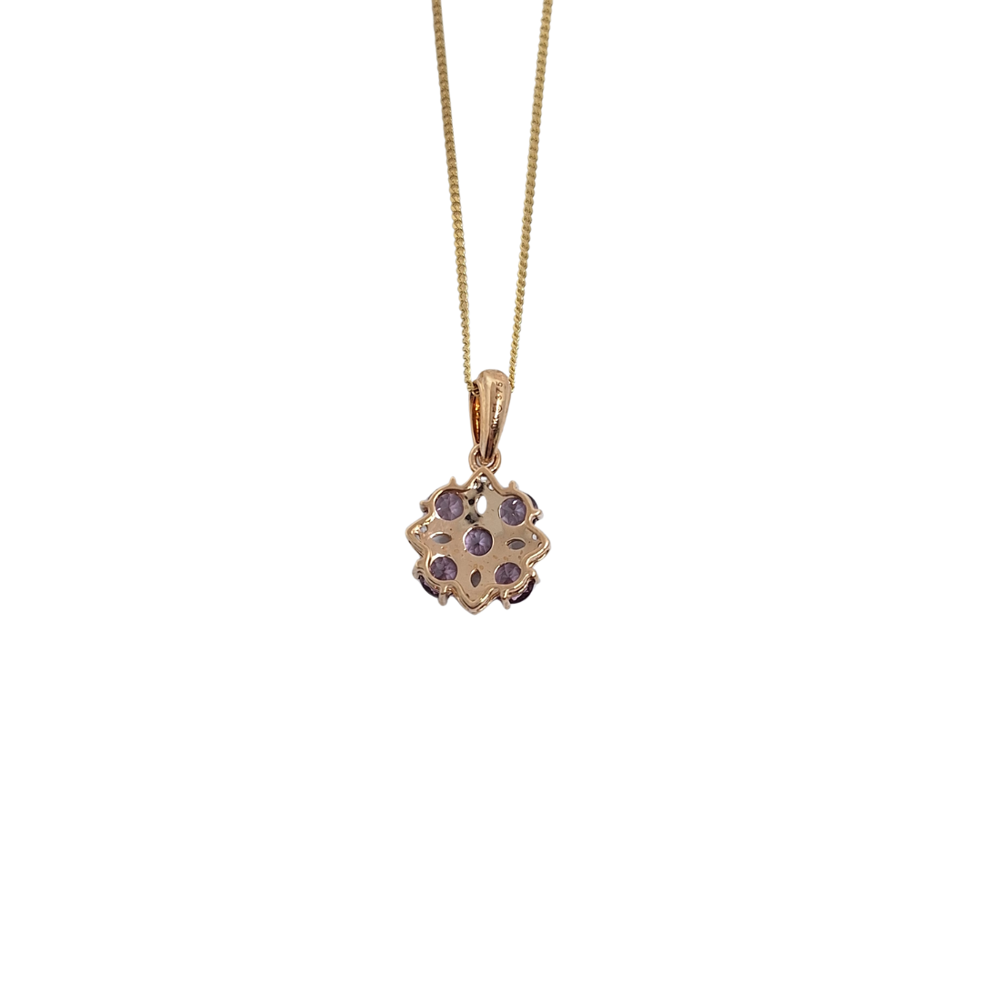 9ct Yellow Gold Purple Spinel & Zircon Cluster Pendant 1.20ct