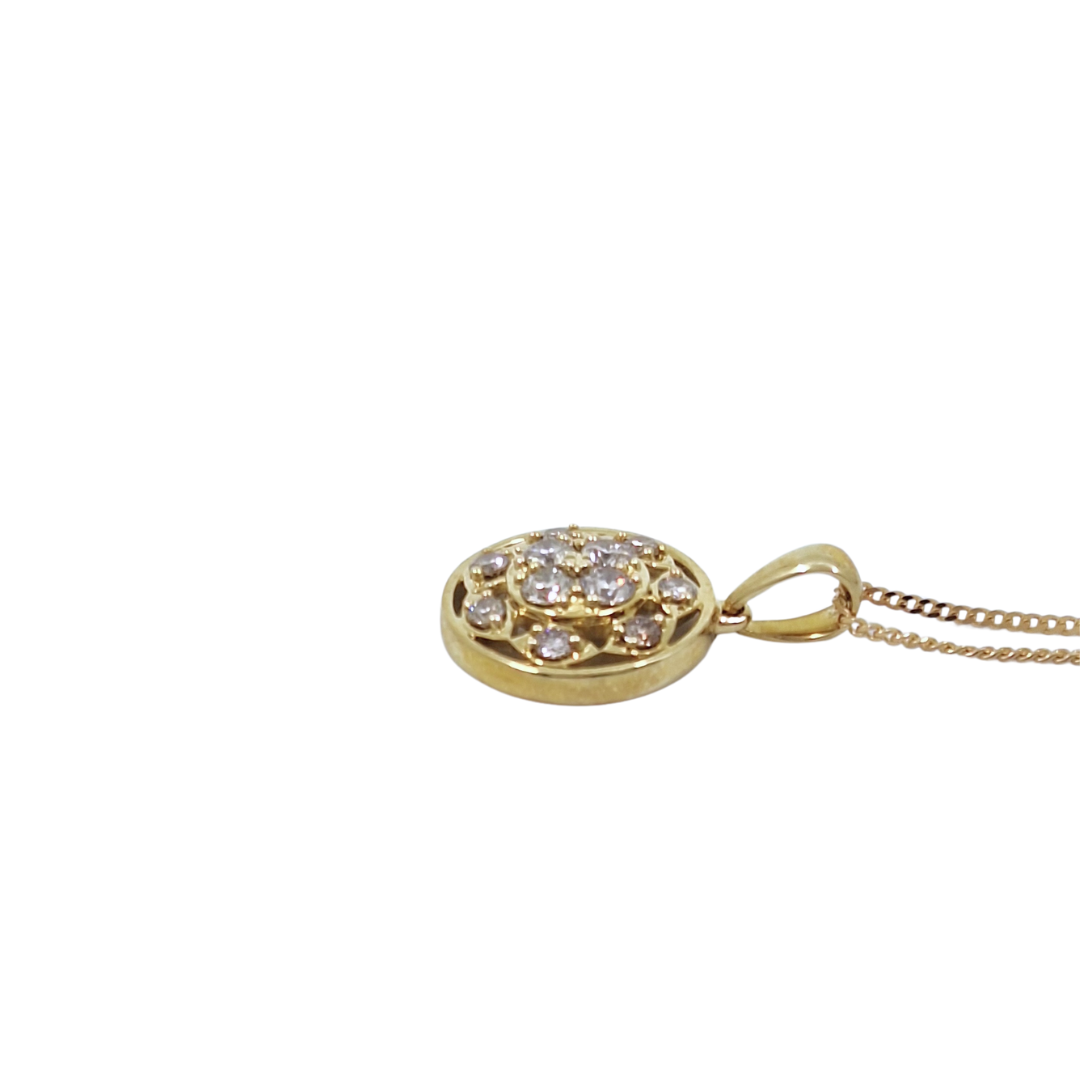 9ct Yellow Gold Champagne  Diamond Cluster Pendant 0.50ct