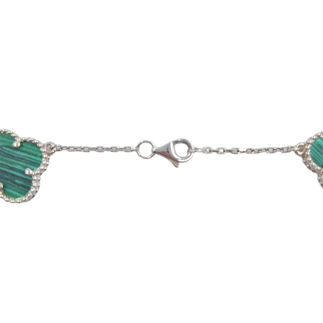 18ct White Gold Malachite Clover Bracelet