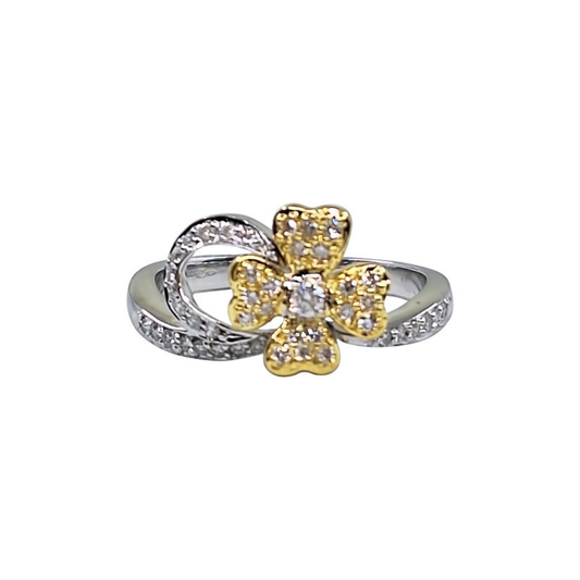 18ct 2 Colour Gold Diamond Flower Cluster Ring
