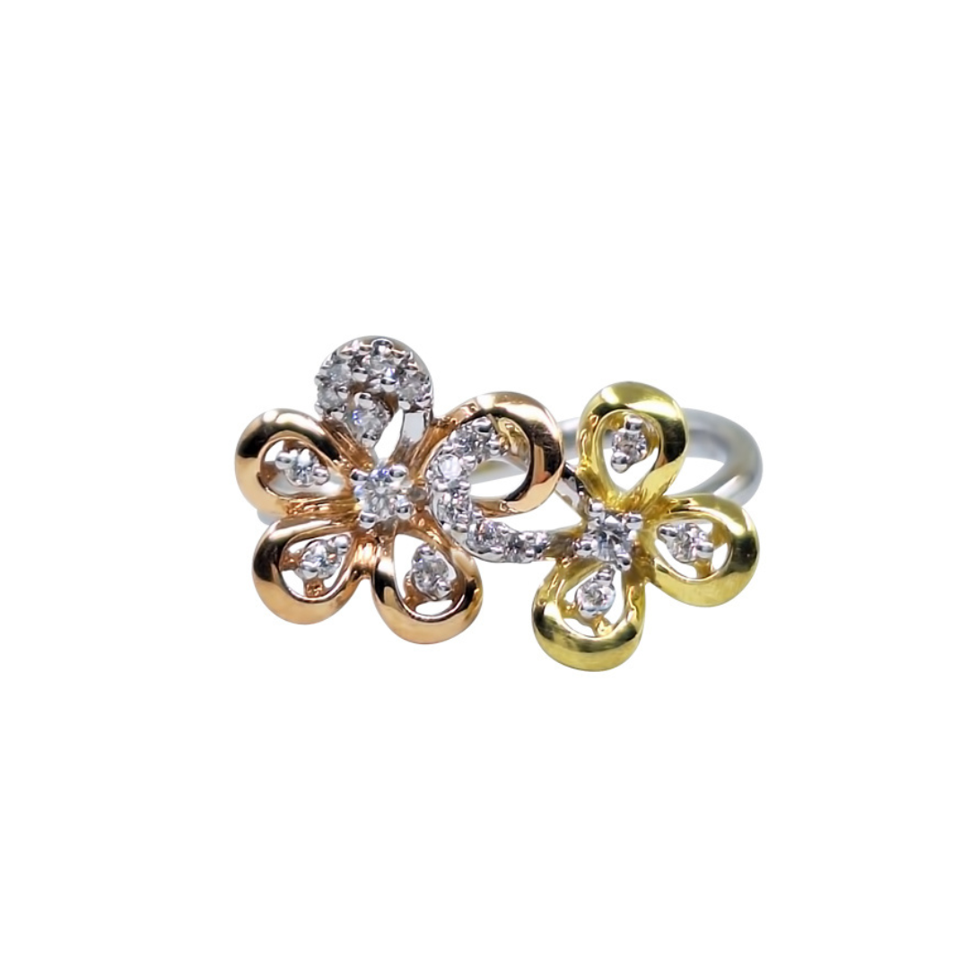 18ct 3 Colour Gold Diamond Flower Cluster Ring 0.16ct