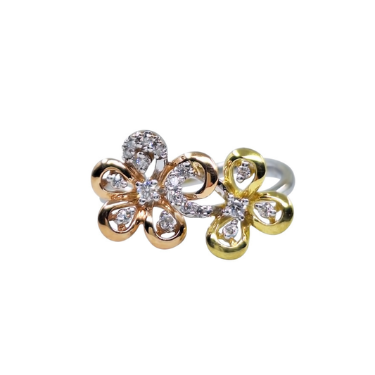 18ct 3 Colour Gold Diamond Flower Cluster Ring 0.16ct