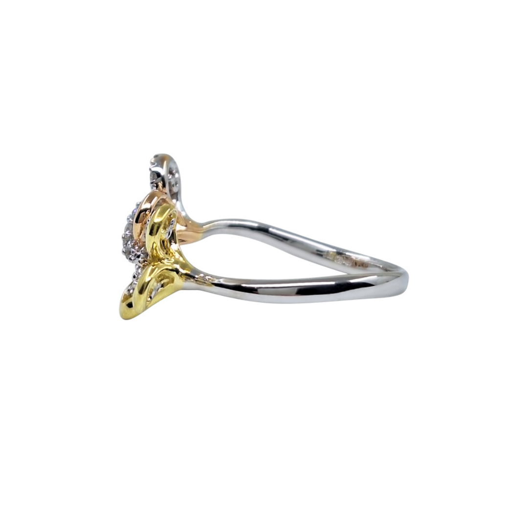 18ct 3 Colour Gold Diamond Flower Cluster Ring 0.16ct